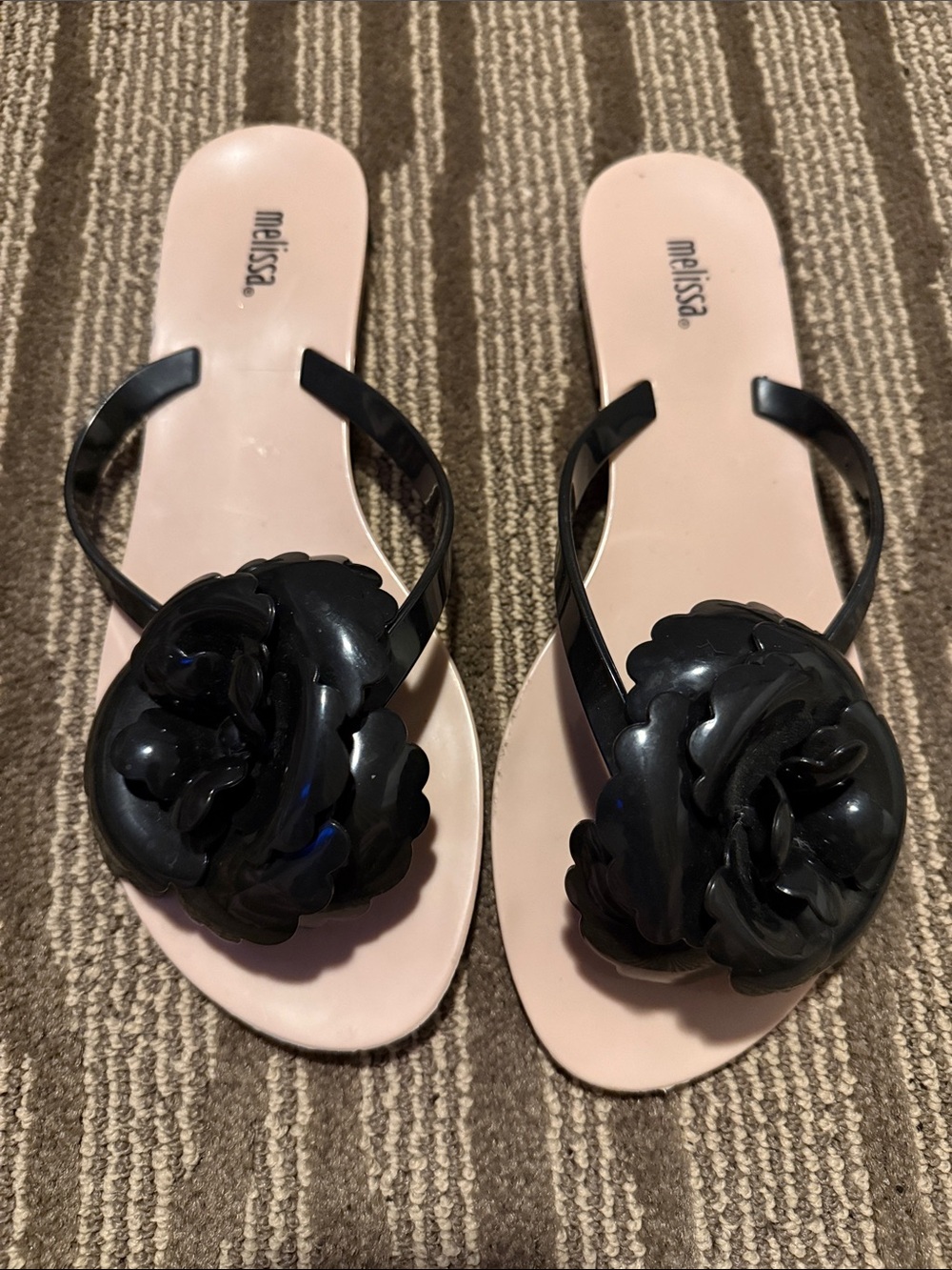 Melissa Pink Footbed Sandals with Black Floral Accents